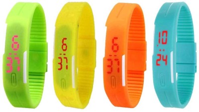 NS18 Silicone Led Magnet Band Watch Combo of 4 Green, Yellow, Orange And Sky Blue Digital Watch  - For Couple   Watches  (NS18)