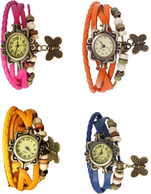 

Kissu Vintage Rakhi Combo of 4 Pink, Yellow, Orange And Blue Watch - For Women
