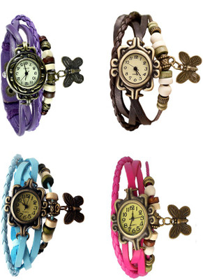 

Kissu Vintage Rakhi Combo of 4 Purple, Sky Blue, Brown And Pink Watch - For Women