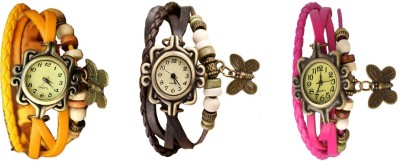 NS18 Vintage Butterfly Rakhi Watch Combo of 3 Yellow, Brown And Pink Analog Watch  - For Women   Watches  (NS18)