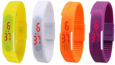 NS18 Silicone Led Magnet Band Watch Combo of 4 Yellow, White, Orange And Purple Digital Watch  - For Couple   Watches  (NS18)