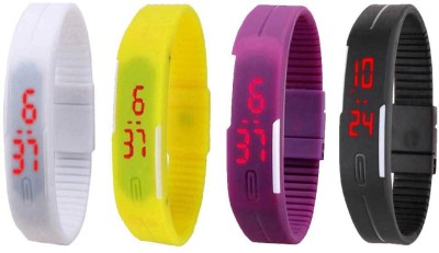 NS18 Silicone Led Magnet Band Combo of 4 White, Yellow, Purple And Black Digital Watch  - For Boys & Girls   Watches  (NS18)