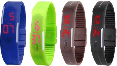NS18 Silicone Led Magnet Band Combo of 4 Blue, Green, Brown And Black Digital Watch  - For Boys & Girls   Watches  (NS18)