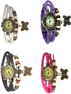 NS18 Vintage Butterfly Rakhi Combo of 4 White, Black, Purple And Pink Analog Watch  - For Women   Watches  (NS18)