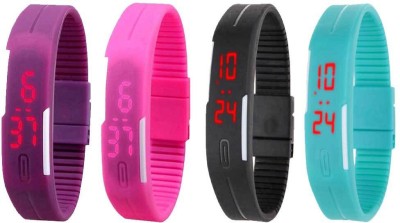 NS18 Silicone Led Magnet Band Watch Combo of 4 Purple, Pink, Black And Sky Blue Digital Watch  - For Couple   Watches  (NS18)