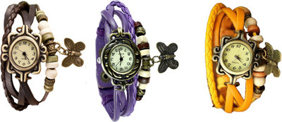 

Kissu Vintage Rakhi Combo of 3 Brown, Purple And Yellow Watch - For Women