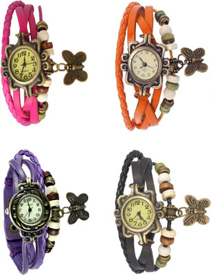 

NS18 Vintage Butterfly Rakhi Combo of 4 Pink, Purple, Orange And Black Watch - For Women