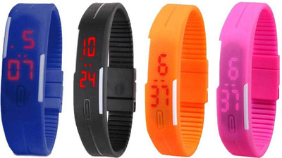 

Kissu Led Magnet Band Combo of 4 Blue, Black, Orange And Pink Watch - For Men & Women