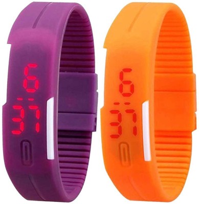 RSN Silicone Led Magnet Band Combo of 2 Purple And Orange Digital Watch  - For Men & Women   Watches  (RSN)