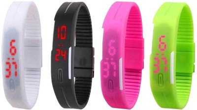 NS18 Silicone Led Magnet Band Combo of 4 White, Black, Pink And Green Digital Watch  - For Boys & Girls   Watches  (NS18)