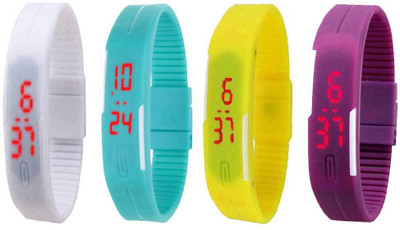 

NS18 Silicone Led Magnet Band Watch Combo of 4 White, Sky Blue, Yellow And Purple Watch - For Couple