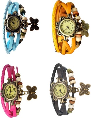 NS18 Vintage Butterfly Rakhi Combo of 4 Sky Blue, Pink, Yellow And Black Analog Watch  - For Women   Watches  (NS18)