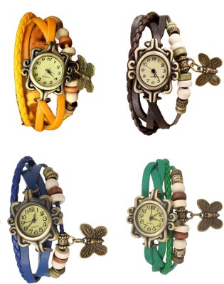 NS18 Vintage Butterfly Rakhi Combo of 4 Yellow, Blue, Brown And Green Analog Watch  - For Women   Watches  (NS18)