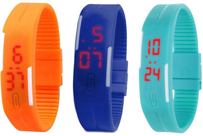 

Kissu Led Band Watch Combo of 3 Orange, Blue And Sky Blue Watch - For Couple