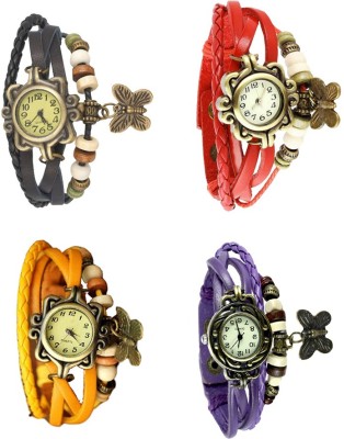 NS18 Vintage Butterfly Rakhi Combo of 4 Black, Yellow, Red And Purple Analog Watch  - For Women   Watches  (NS18)