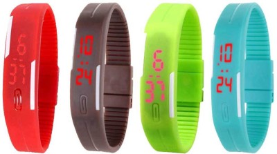 NS18 Silicone Led Magnet Band Watch Combo of 4 Red, Brown, Green And Sky Blue Digital Watch  - For Couple   Watches  (NS18)