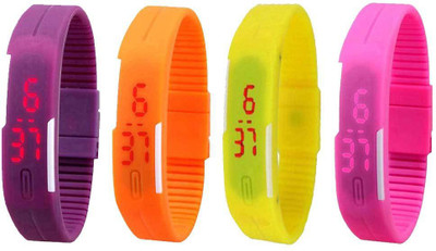 

NS18 Silicone Led Magnet Band Watch Combo of 4 Purple, Orange, Yellow And Pink Watch - For Couple