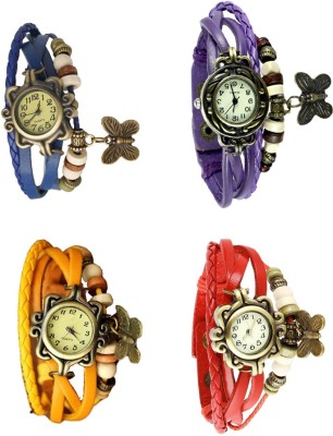 NS18 Vintage Butterfly Rakhi Combo of 4 Blue, Yellow, Purple And Red Analog Watch  - For Women   Watches  (NS18)