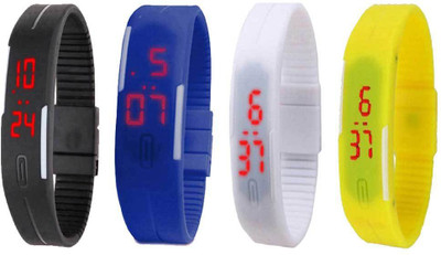

NS18 Silicone Led Magnet Band Combo of 4 Black, Blue, White And Yellow Watch - For Boys & Girls