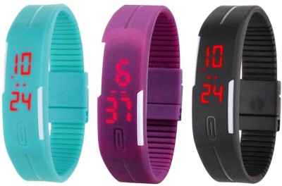 NS18 Silicone Led Magnet Band Combo of 3 Sky Blue, Purple And Black Digital Watch  - For Boys & Girls   Watches  (NS18)