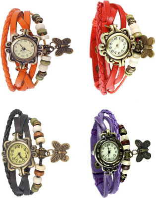 

Kissu Vintage Rakhi Combo of 4 Orange, Black, Red And Purple Watch - For Women