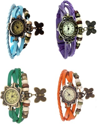 NS18 Vintage Butterfly Rakhi Combo of 4 Sky Blue, Green, Purple And Orange Analog Watch  - For Women   Watches  (NS18)