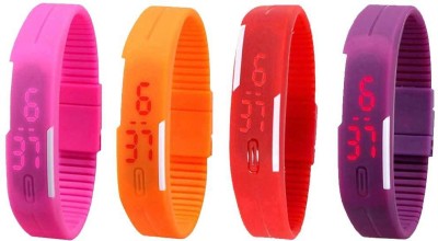 NS18 Silicone Led Magnet Band Watch Combo of 4 Pink, Orange, Red And Purple Digital Watch  - For Couple   Watches  (NS18)