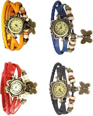 NS18 Vintage Butterfly Rakhi Combo of 4 Yellow, Red, Blue And Black Analog Watch  - For Women   Watches  (NS18)