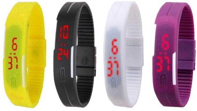 NS18 Silicone Led Magnet Band Watch Combo of 4 Yellow, Black, White And Purple Digital Watch  - For Couple   Watches  (NS18)