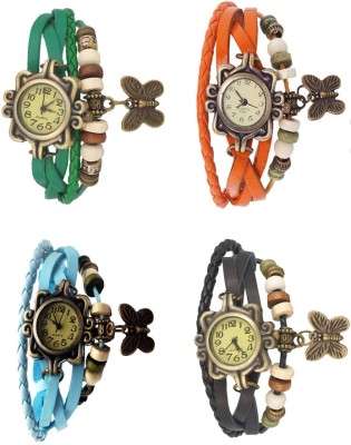 NS18 Vintage Butterfly Rakhi Combo of 4 Green, Sky Blue, Orange And Black Analog Watch  - For Women   Watches  (NS18)