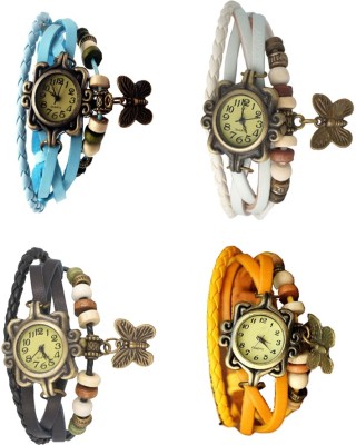 NS18 Vintage Butterfly Rakhi Combo of 4 Sky Blue, Black, White And Yellow Analog Watch  - For Women   Watches  (NS18)