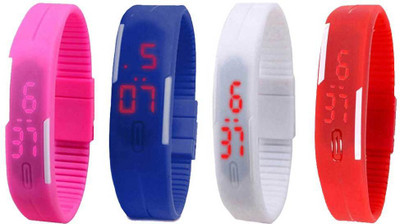 Kissu Led Magnet Band Combo of 4 Pink, Blue, White And Red Watch - For Men & Women