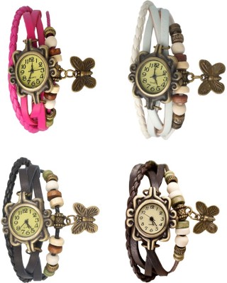 NS18 Vintage Butterfly Rakhi Combo of 4 Pink, Black, White And Brown Analog Watch  - For Women   Watches  (NS18)