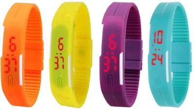 NS18 Silicone Led Magnet Band Watch Combo of 4 Orange, Yellow, Purple And Sky Blue Digital Watch  - For Couple   Watches  (NS18)
