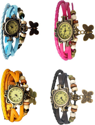 

NS18 Vintage Butterfly Rakhi Combo of 4 Sky Blue, Yellow, Pink And Black Watch - For Women