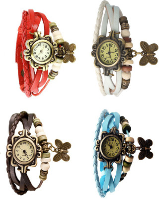 

Kissu Vintage Rakhi Combo of 4 Red, Brown, White And Sky Blue Watch - For Women