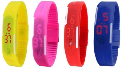 NS18 Silicone Led Magnet Band Combo of 4 Yellow, Pink, Red And Blue Digital Watch  - For Boys & Girls   Watches  (NS18)