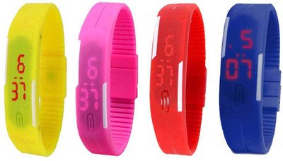 

Kissu Led Magnet Band Combo of 4 Yellow, Pink, Red And Blue Watch - For Men & Women