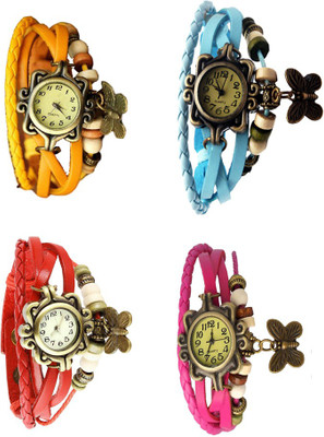 

Kissu Vintage Rakhi Combo of 4 Yellow, Red, Sky Blue And Pink Watch - For Women