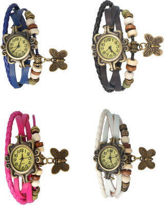 

Kissu Vintage Rakhi Combo of 4 Blue, Pink, Black And White Watch - For Women