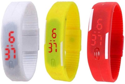 NS18 Silicone Led Magnet Band Combo of 3 White, Yellow And Red Digital Watch  - For Boys & Girls   Watches  (NS18)