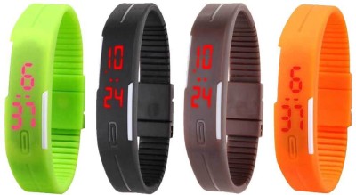 NS18 Silicone Led Magnet Band Combo of 4 Green, Black, Brown And Orange Digital Watch  - For Boys & Girls   Watches  (NS18)