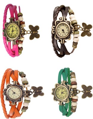 NS18 Vintage Butterfly Rakhi Combo of 4 Pink, Orange, Brown And Green Analog Watch  - For Women   Watches  (NS18)