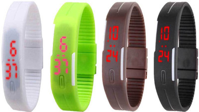 

NS18 Silicone Led Magnet Band Combo of 4 White, Green, Brown And Black Watch - For Boys & Girls