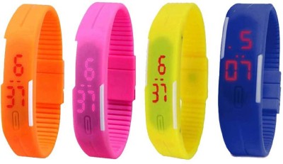 NS18 Silicone Led Magnet Band Combo of 4 Orange, Pink, Yellow And Blue Digital Watch  - For Boys & Girls   Watches  (NS18)