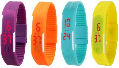 NS18 Silicone Led Magnet Band Combo of 4 Purple, Orange, Sky Blue And Yellow Digital Watch  - For Boys & Girls   Watches  (NS18)