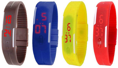 

NS18 Silicone Led Magnet Band Watch Combo of 4 Brown, Blue, Yellow And Red Watch - For Couple