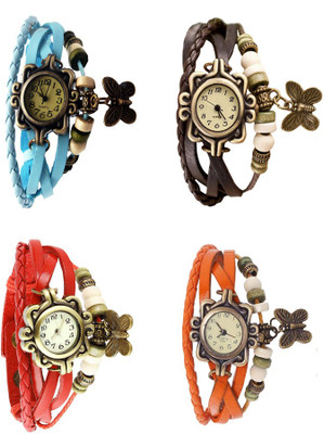 

NS18 Vintage Butterfly Rakhi Combo of 4 Sky Blue, Red, Brown And Orange Watch - For Women