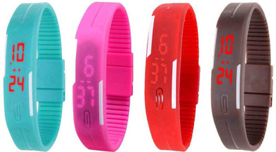 

NS18 Silicone Led Magnet Band Combo of 4 Sky Blue, Pink, Red And Brown Watch - For Boys & Girls