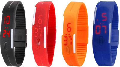 

NS18 Silicone Led Magnet Band Combo of 4 Black, Red, Orange And Blue Watch - For Boys & Girls